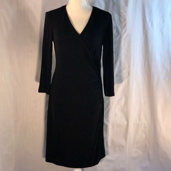 Chico's Dresses & Skirts - Chico’s Black Travelers Dress Jersey Faux Wrap Long Sleeves Size XS